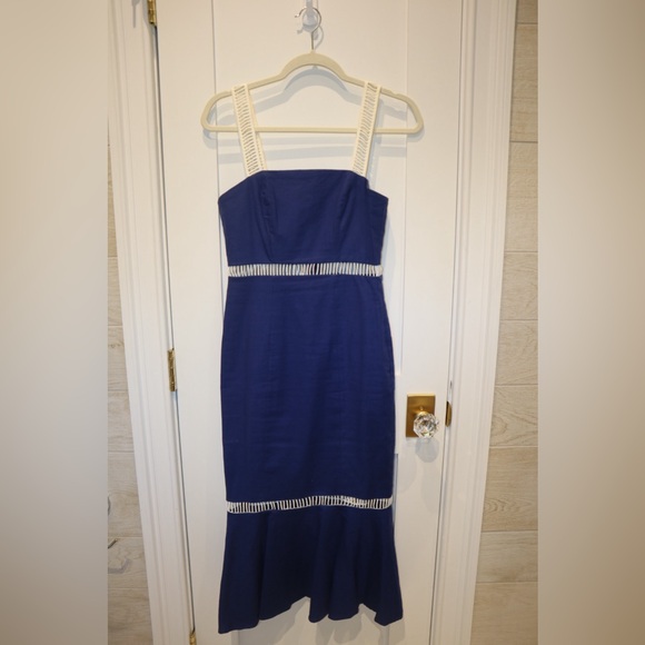 NWOT Staud Lychee Lace Eyelet-Trim Flounce Sheath Dress - Picture 2 of 5